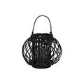 Urban Trends Collection Bamboo Round Bellied Lantern w/Rope Handle, Hurricane Glass Candle Holder & Coated Black - Large 57626